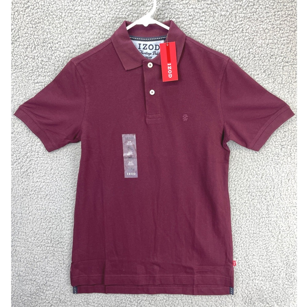 IZOD Heritage Polo Shirt Short Sleeve Mens XS Fig Burgundy Red Cotton Casual NWT